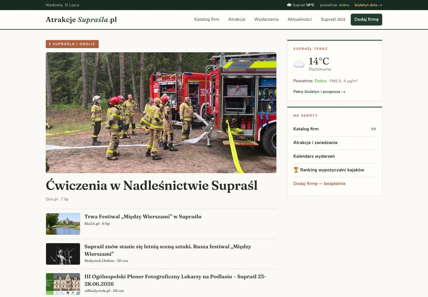 Podgląd strony Atrakcje Supraśla